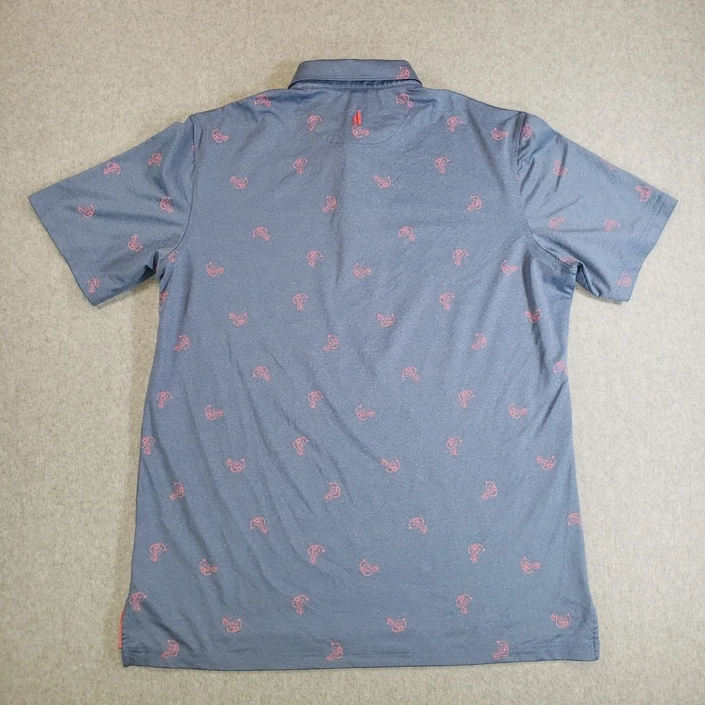 Johnnie-O Flamingo Floaty Polo Shirt Mens Lake Blue Pink Size L Short Sleeve - Picture 9 of 12